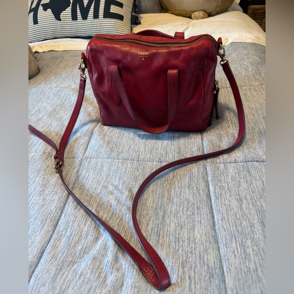 Fossil Oxblood Red Leather Crossbody Bag